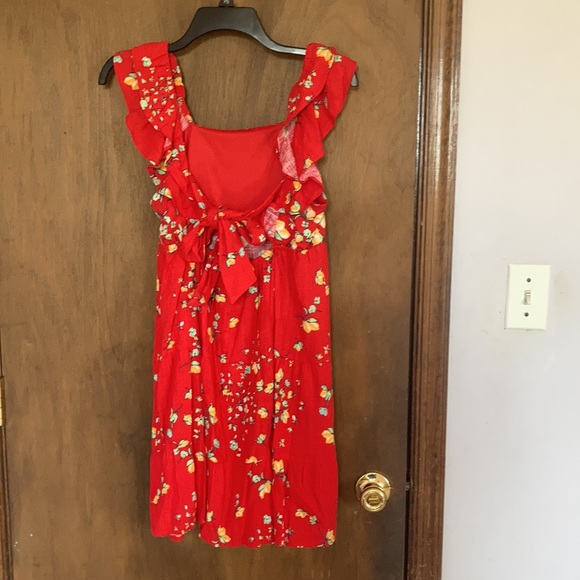 Relist7/18❌ LC LAUREN CONRAD red with lemon & floral print tie back dress - Picture 13 of 16